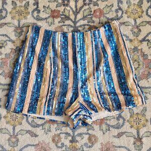 L'Atiste by Amy Blue and Gold Sequins High Waisted Shorts Women's L